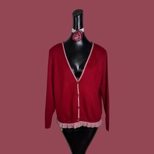 Karen Lessly red cardigan